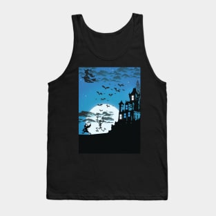 Spooky Blue Halloween Silhouette Illustration Tank Top